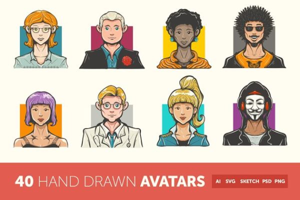 40枚手绘头像图标 Hand Drawn Avatar Icons