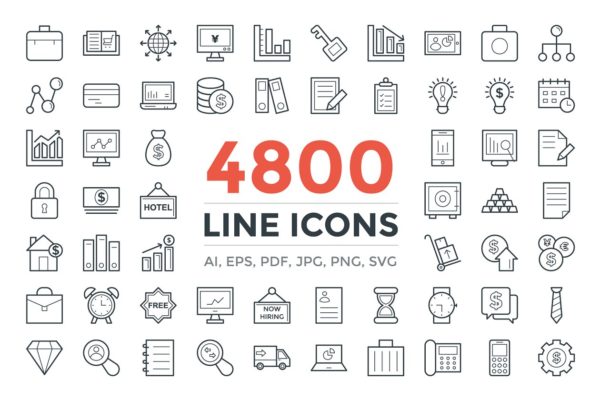 4800枚量贩式线条系列图标合集精选 4800 Line Icons Pack