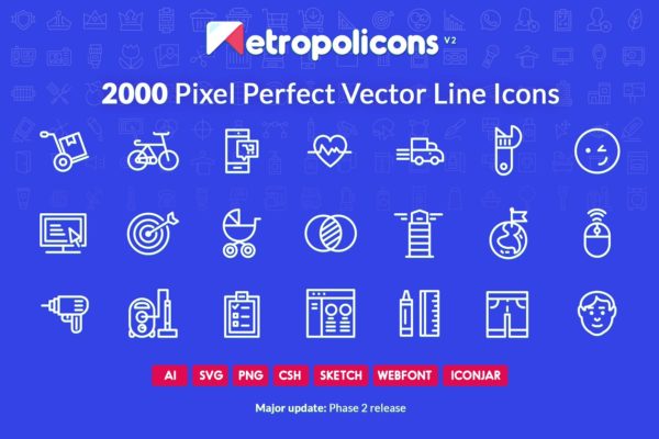 2000枚完美像素线条矢量图标素材 2000 Line Icons Set Metropolicons
