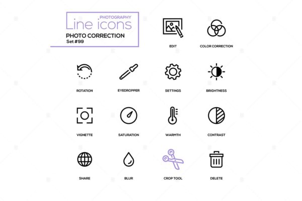 照片校正 – 现代线设计图标ICON集