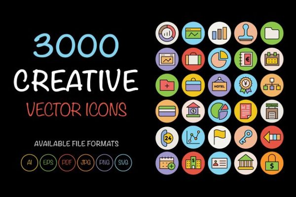 3000枚创意圆形矢量系列图标合集精选 3000 Creative Vector Icons Bundle