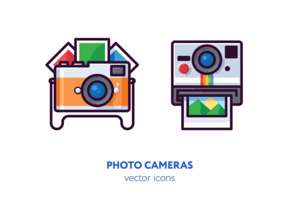 照相机主题手绘矢量图标素材 Photo camera icons[AI, EPS, SVG]