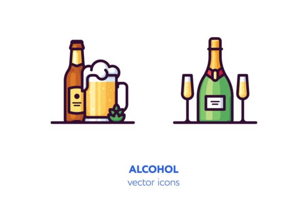 啤酒酒类主题手绘矢量图标素材 Alcohol icons[AI, EPS, SVG]