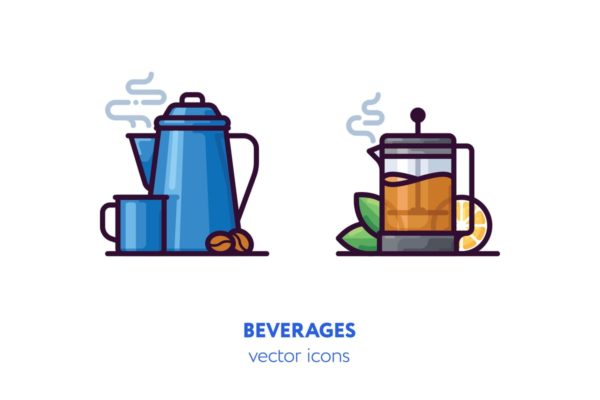 饮料主题手绘矢量图标素材 Beverages icons[AI, EPS, SVG]