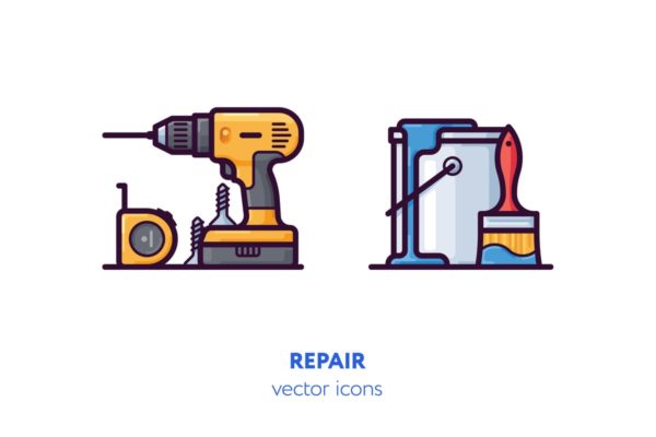 修理维修主题手绘矢量图标素材 Repair icons[AI, EPS, SVG]