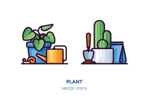 植物盆栽手绘矢量图标素材 Plant icons[AI, EPS, SVG]