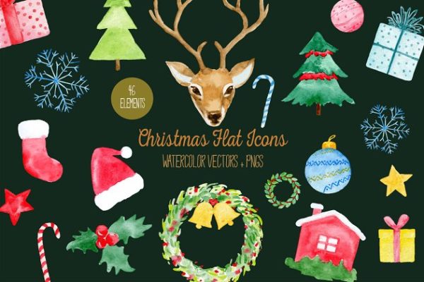 圣诞节主题风格扁平化系列图标合集精选 Christmas Flat Icons