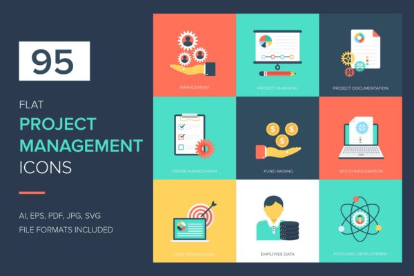 95个项目管理矢量图标素材 95 Project Management Vector Icons