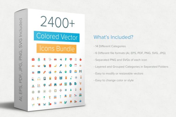 2400+彩色矢量图标素材 2400+ Colored Vector Icons Bundle