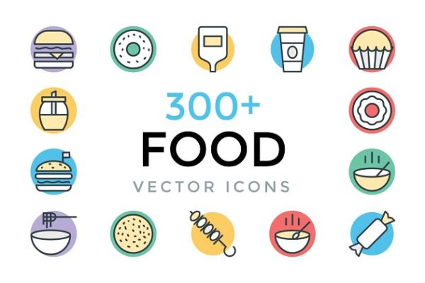 300+食物主题矢量图标素材 300+ Food Vector Icons
