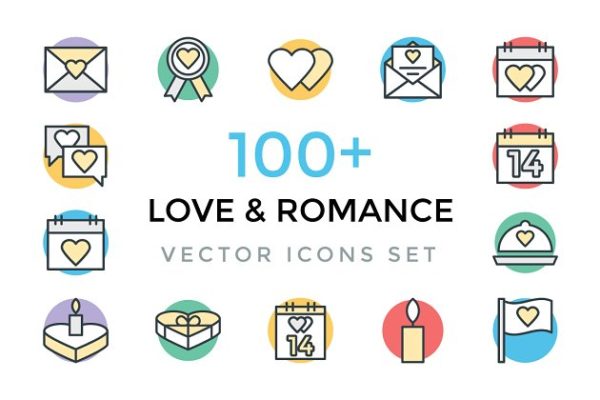 100+浪漫爱情矢量图标素材 100+ Love and Romance Vector Icons