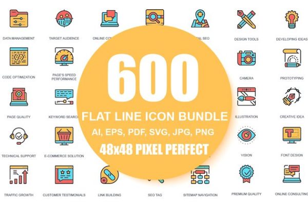 现代企业商务主题线条设计图标 Flat Line Business Icons