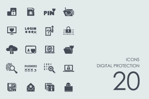 信息数据保护主题简笔画系列图标合集精选 Digital protection icons