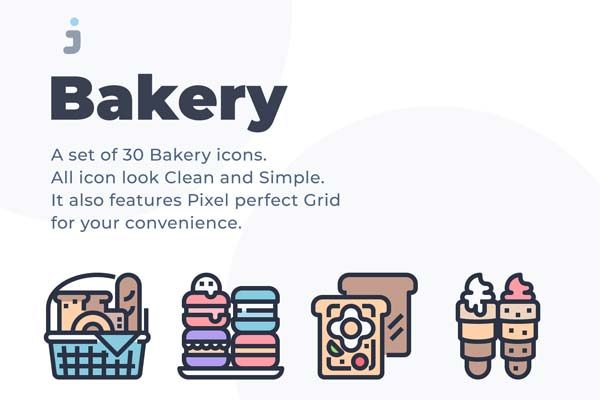 30个有趣的烘焙面包图标系列套装精选[Ai]