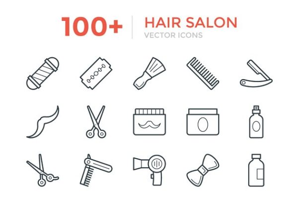 100+美发沙龙主题线条矢量图标素材 100+ Hair Salon Vector Icons