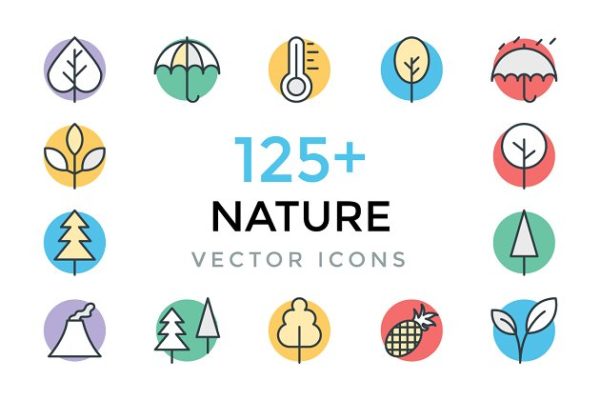 125+大自然气候相关创意矢量图标素材 125+ Nature Vector Icons