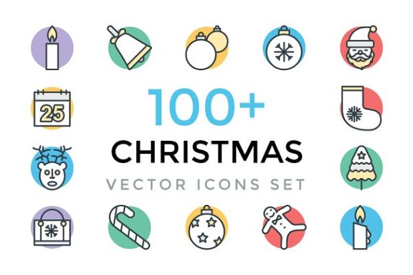 100+圣诞节日元素矢量图标素材 100+ Christmas Vector Icons