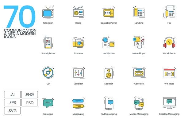 70个信息沟通与媒体技术高清实用图标精选[Ai]