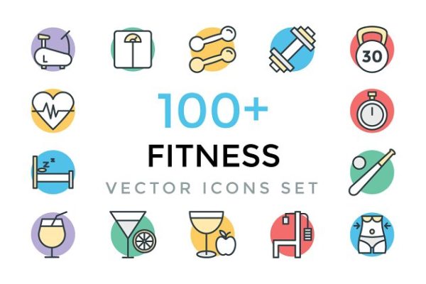 100+瘦身健身体育运动矢量图标素材 100+ Fitness Vector Icons