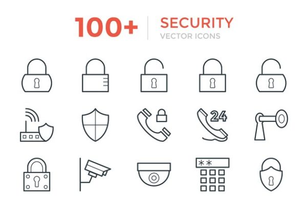100+信息数据安全处理矢量图标素材 100+ Security Vector Icons