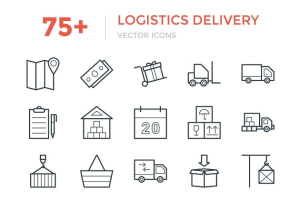75+物流配送运输业快递矢量图标素材 75+ Logistics Delivery Vector Icons