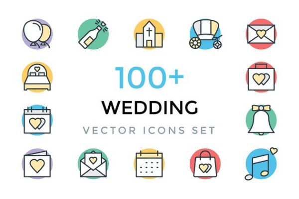 100+爱意满满矢量婚礼主题系列图标精选 100+ Wedding Vector Icons