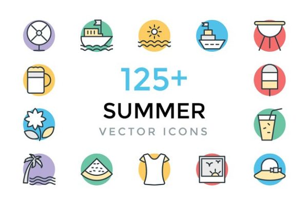 125+夏季海滩派对矢量图标素材 125+ Summer Vector Icons