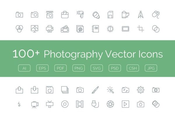 100+摄影摄像影楼设备矢量图标素材 100+ Photography Vector Icons