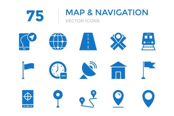 75款地图导航矢量图标素材 75 Maps and Navigation Vector Icons
