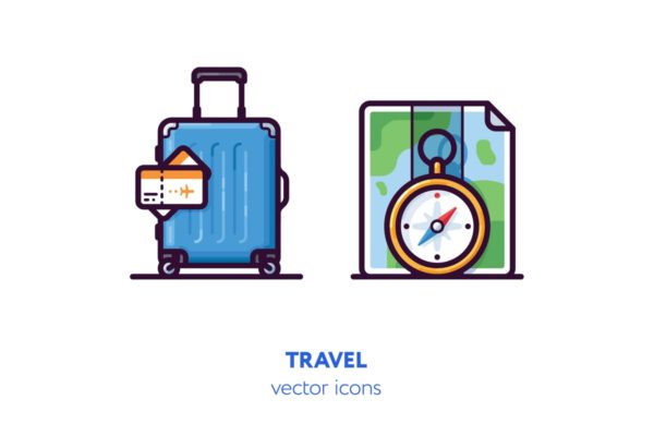 旅行主题手绘矢量图标素材 Travel icons[AI, EPS, SVG]