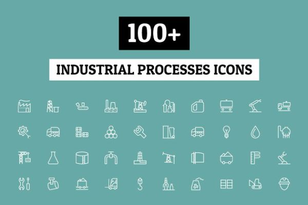 100+工业项目流程工具图标 100+ Industrial Processes Icons
