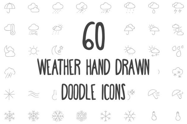 60款手绘涂鸦风格天气主题系列图标精选 60 Weather Hand Drawn Doodle Icons