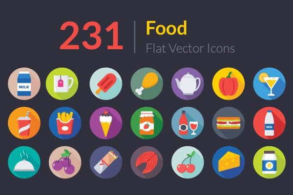 231款卡通扁平化食物饮料主题系列图标精选 231 Flat Food Icons