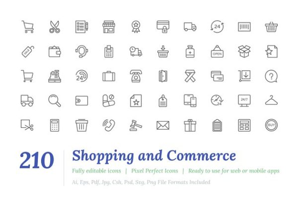 210枚电子商务贸易主题系列图标精选 210 Shopping Line Icons