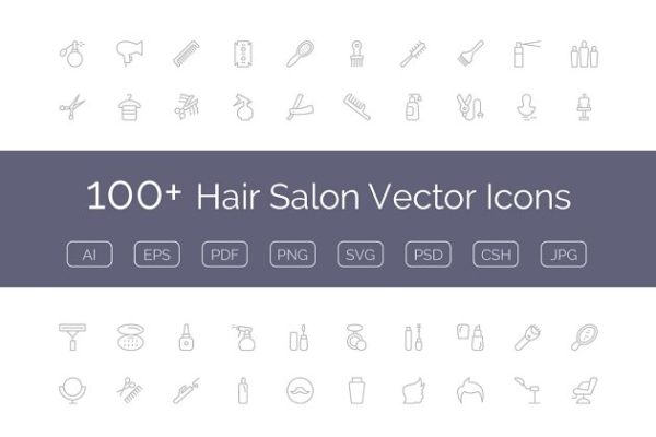 100+美发沙龙主题工具矢量图标素材 100+ Hair Salon Vector Icons