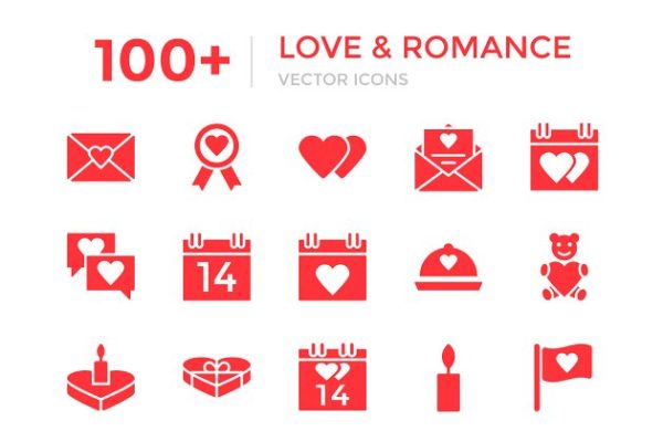 100+浪漫爱情元素矢量图标素材 100+ Love and Romance Vector Icons