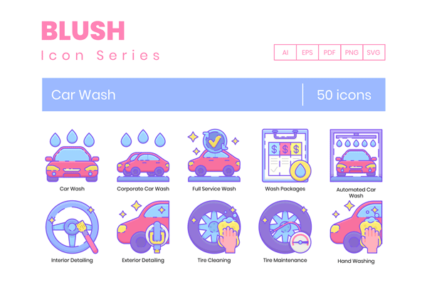 第一素材下午茶：洗车服务矢量图标素材系列套装精选[Ai]