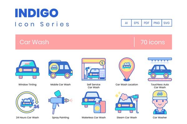 第一素材下午茶：创意洗车服务矢量高清实用图标精选[Ai]