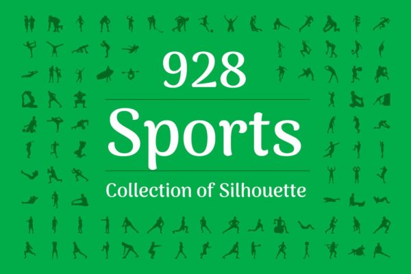 928个体育运动人体姿势矢量剪影 928 Sports Silhouette Vectors