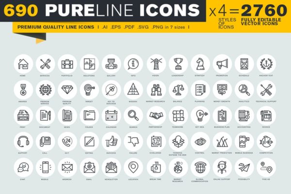 690枚创意简约细线矢量系列图标合集精选 Pure Line Icons