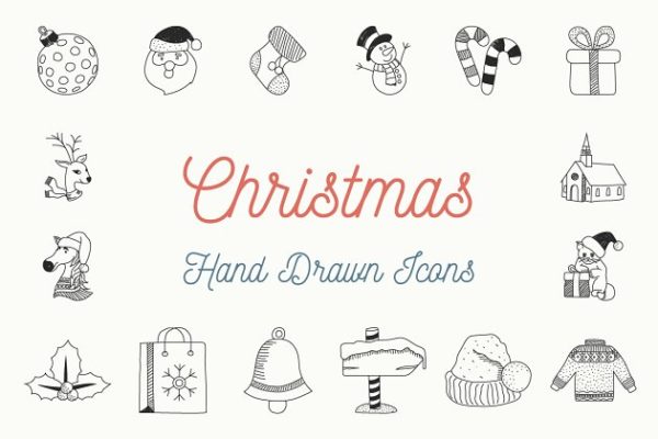 手绘圣诞节日元素线条概念图标 Christmas Hand Drawn Icons