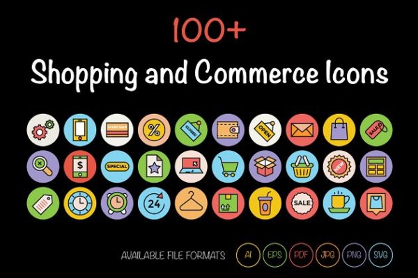 100+购物&社区主题系列图标精选素材 100+ Shopping and Commerce Icons