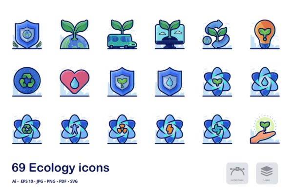 新能源生态环境主题系列图标精选集合精选 Ecology Detailed Filled Outline icons