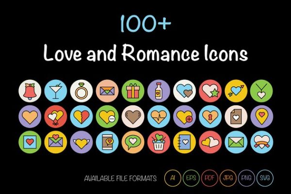 100+爱情浪漫主题矢量图标素材 100+ Love and Romance Vector Icons