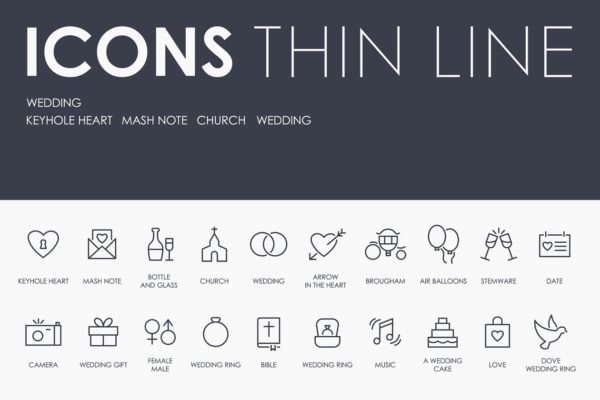 婚礼主题线条图标素材 Wedding thinline icons