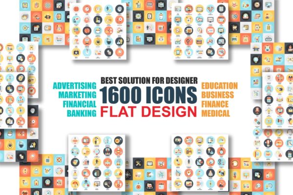 1600枚多主题扁平设计风格矢量图标素材系列套装精选 Bundle Flat Icons