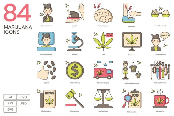 84枚大麻&草药主题系列图标精选 84 Marijuana & Weed Icons | Hazel Series