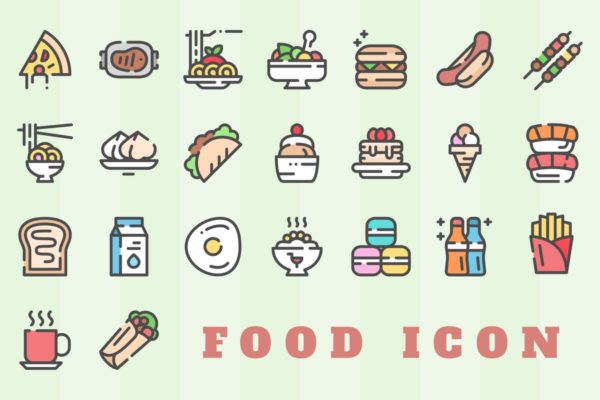 餐饮美味食物矢量线条图标系列套装精选 Food Icon