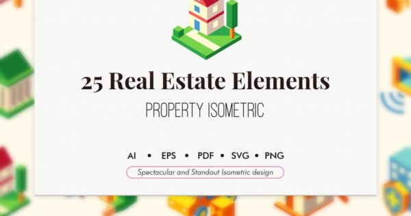25枚楼盘销售租赁房地产主题系列图标精选素材 25 Real estate isometric elements