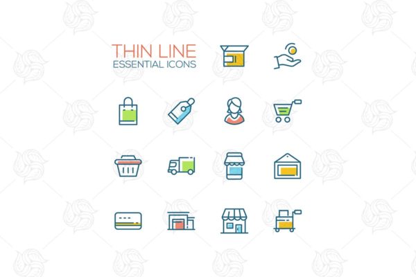 电商购物&物流配送主题矢量系列图标合集精选 Shopping and Delivery Symbols – thin line icons